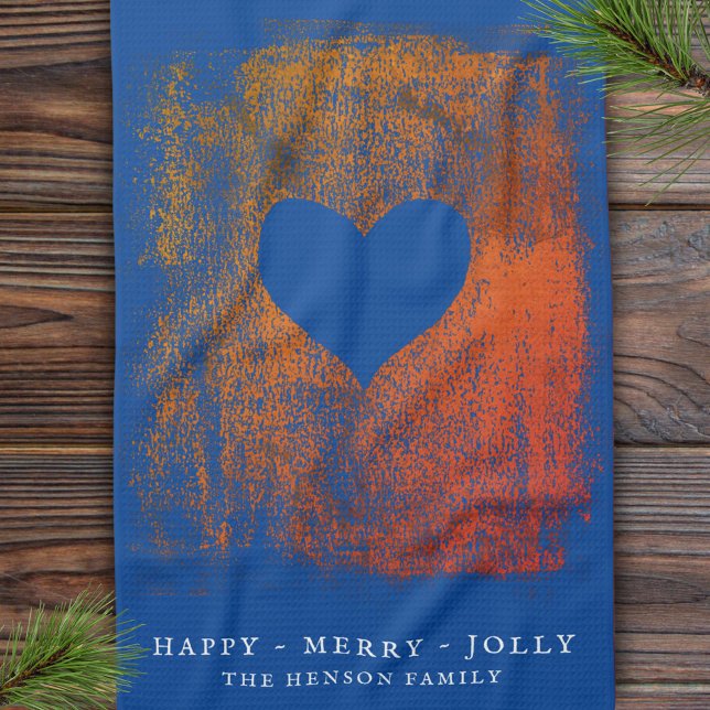 Artistic Blue Heart Drawing Family Christmas  Tea Towel (Creator Uploaded)