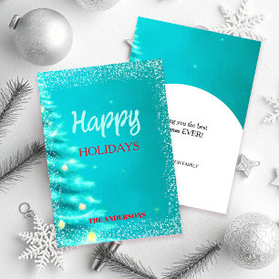 Artistic Blue Holiday Christmas Tree  Card