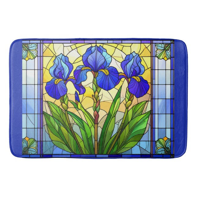 Artistic Blue Iris Floral Stained Glass Mat (Front)