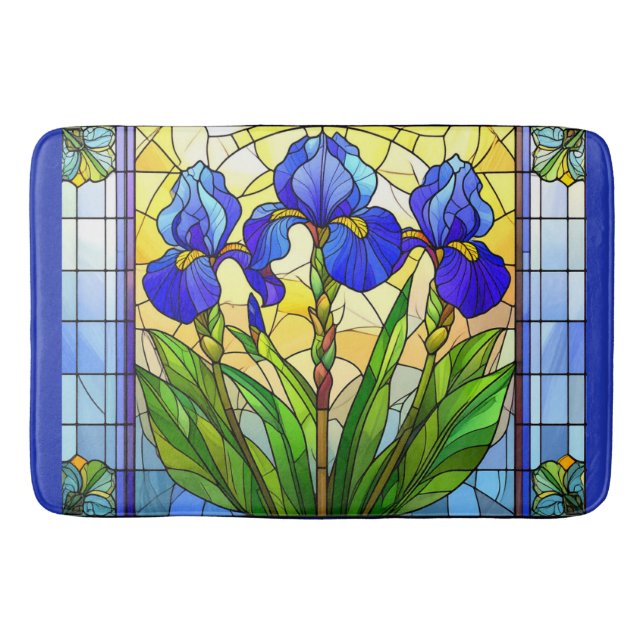 Artistic Blue Iris Floral Stained Glass Mat (Front)