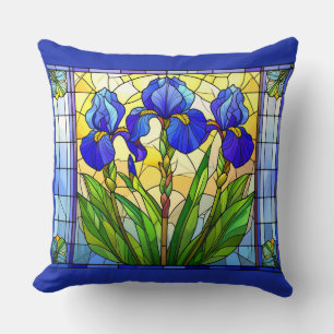 Artistic Blue Iris Floral Throw Pillow