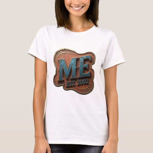 Artistic Blue ME EST 2002 Statement Design T-Shirt (Front)
