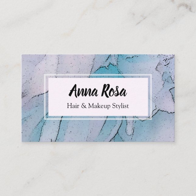 *~* Artistic Blue & Pink Flower Floral Peony Business Card (Front)