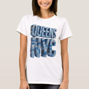 Artistic Blue QUEENS NYC Slogan Design T-Shirt