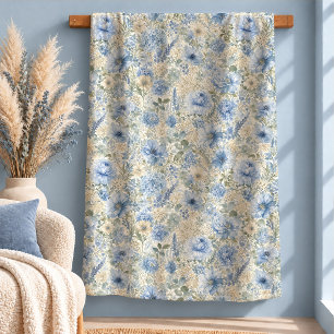 Artistic Blue Sage Watercolor Floral Blanket Decor