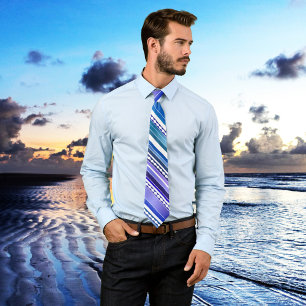 Artistic Blue Teal Purple with White Striped Tie