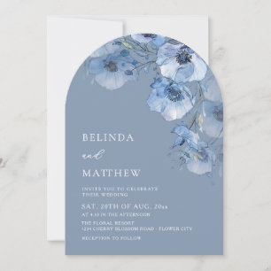 Artistic Blue Watercolor Flowers Casual Wedding Invitation