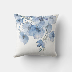 Artistic Blue Watercolor Flowers Cushion