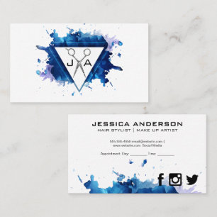 Artistic   Blue Watercolor   Scissors Appointment Card