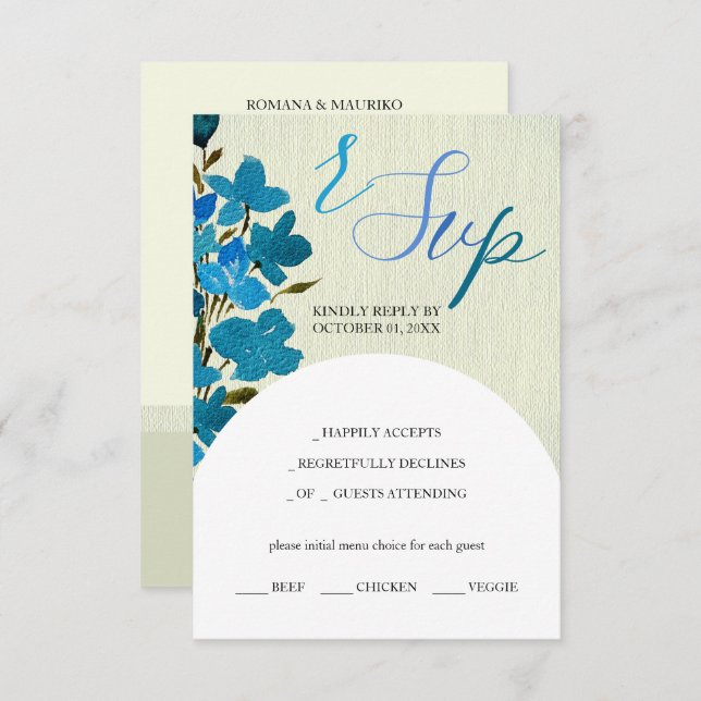 Artistic Blue Watercolor Wildflowers RSVP Card (Front/Back)