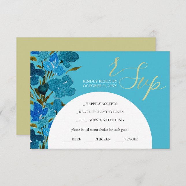 Artistic Blue Watercolor Wildflowers RSVP Card (Front/Back)