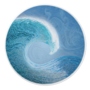 Artistic Blue Wave Ceramic Knob