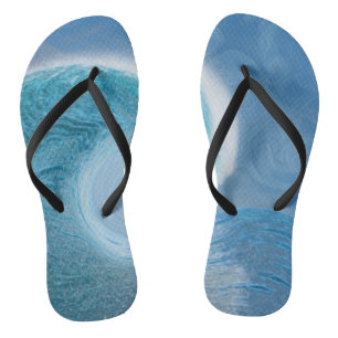Artistic Blue Wave Flip Flops