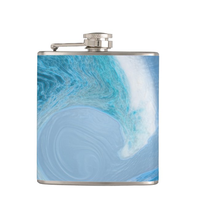 Artistic Blue Wave Hip Flask (Front)