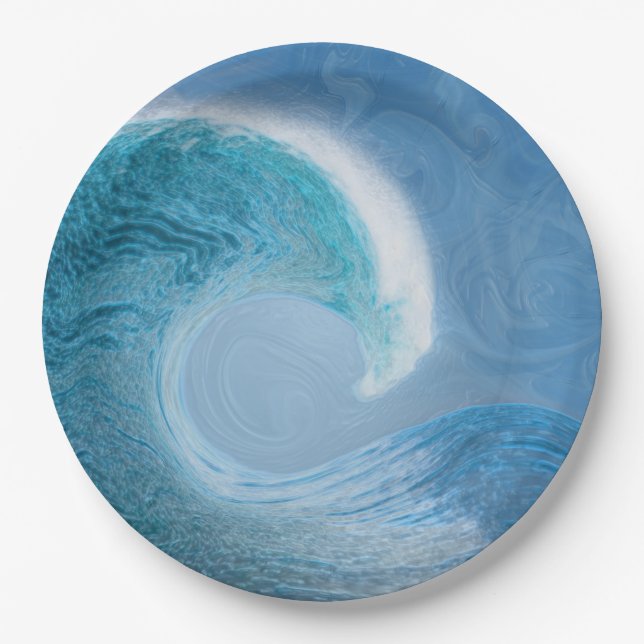 Artistic Blue Wave Paper Plate (Front)
