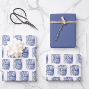 Artistic Blue White Twig Family Christmas  Wrapping Paper Sheet