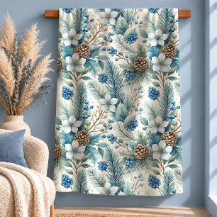 Artistic Blue Winter Flowers Pine Cone Blanket
