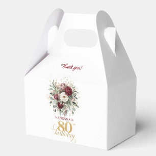 Artistic Blush Burgundy 80th Birthday Favour Boxes