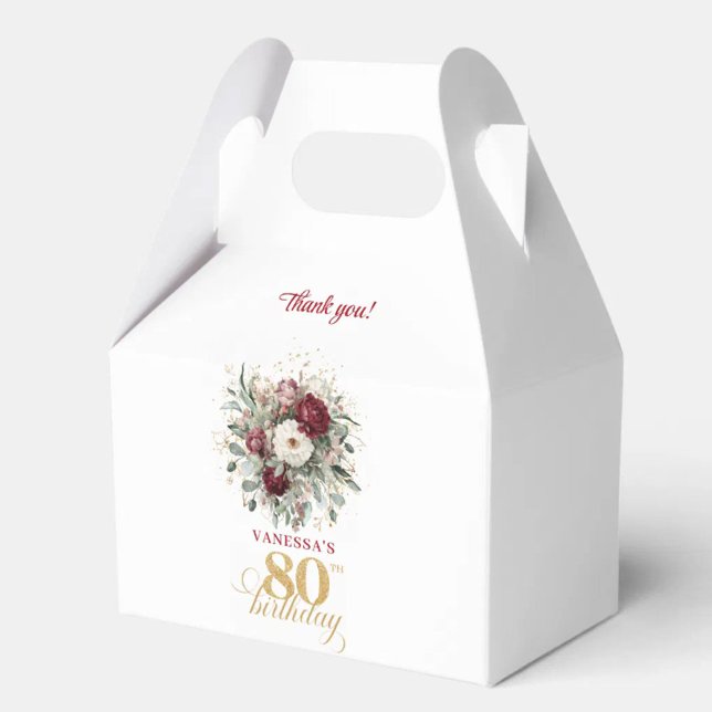 Artistic Blush Burgundy 80th Birthday Favour Boxes (Artistic Blush Burgundy 80th Birthday Favor Box)