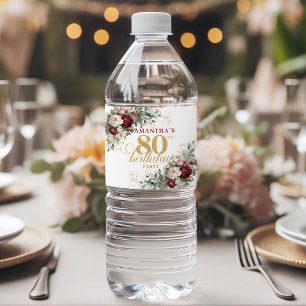 Artistic Blush Burgundy 80th Birthday Water Labels