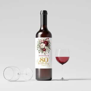 Artistic Blush Burgundy 80th Birthday Wine Labels