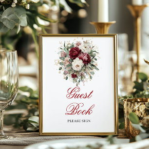 Artistic Blush Burgundy Guest Book Tabletop Sign