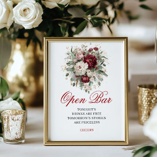 Artistic Blush Burgundy Open Bar Tabletop Sign