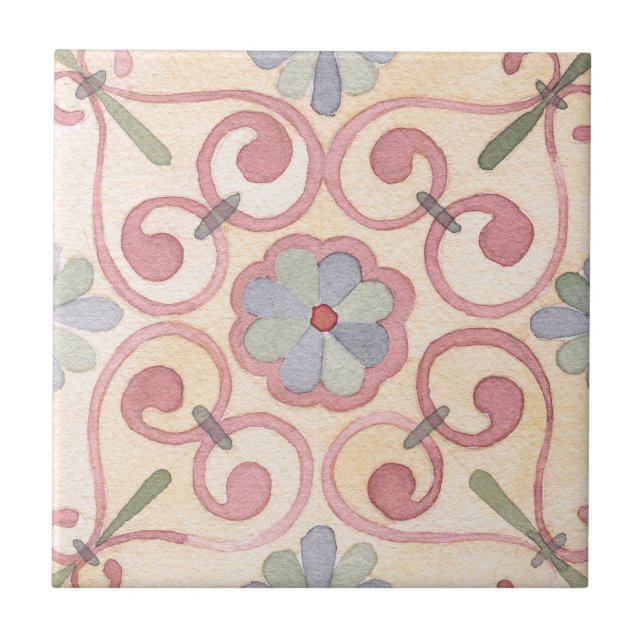 Artistic bohemian abstract of floral retro pink tile (Front)
