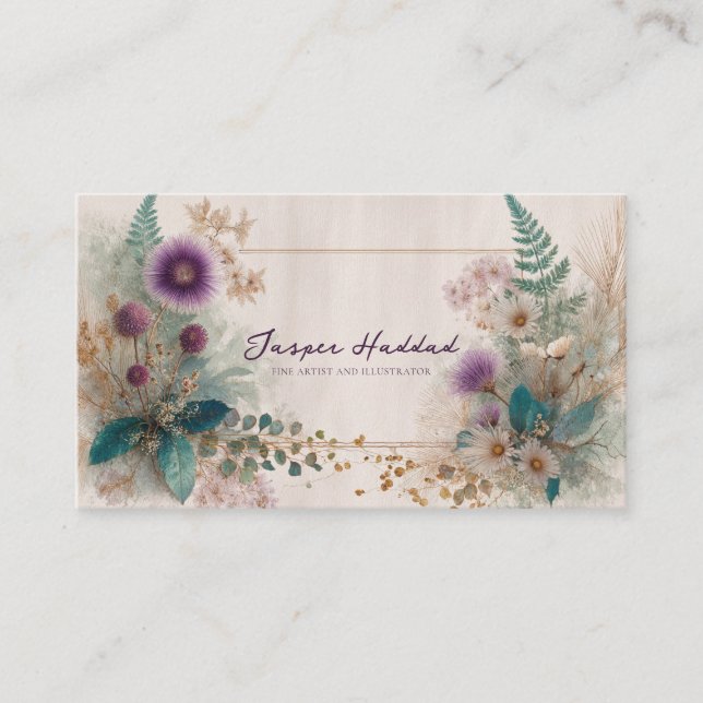 Artistic Bohemian Wildflower Folk Art Business Card (Front)