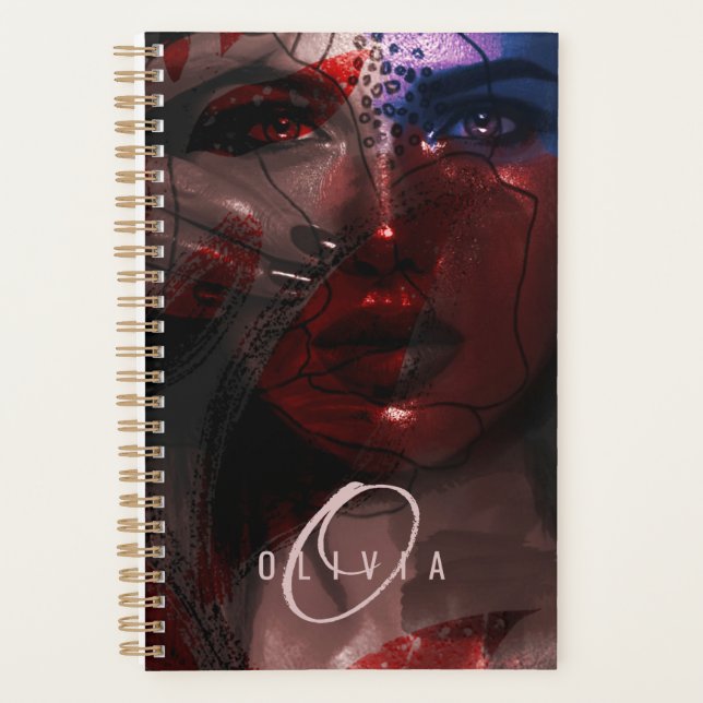 Artistic Bohemian Woman Face Portrait Monogram Planner (Front)