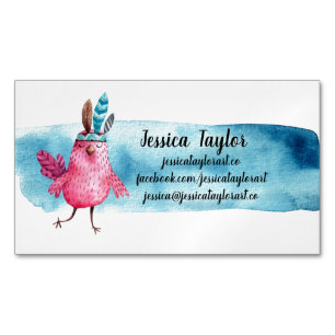 Artistic Boho Birdie Magnetic Business Card