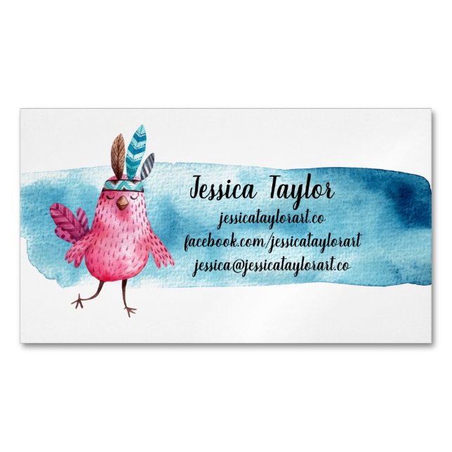 Artistic Boho Birdie Magnetic Business Card (Front)