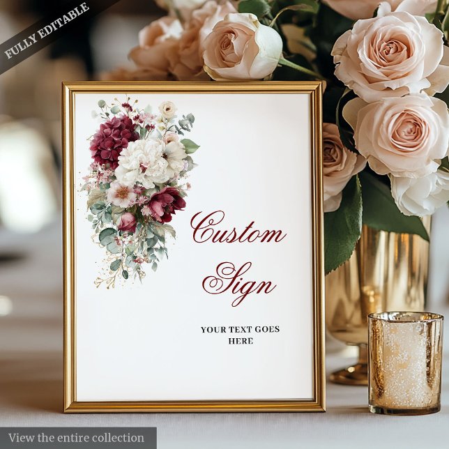 Artistic Boho Burgundy Rose Wedding Custom Sign (Artistic Boho Burgundy Rose Wedding Custom Sign)