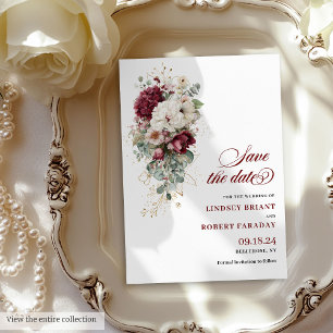 Artistic Boho Burgundy White Save The Date Card
