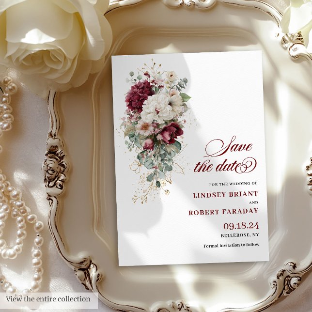 Artistic Boho Burgundy White Save The Date Card (Artistic Boho Burgundy White Save The Date Card)