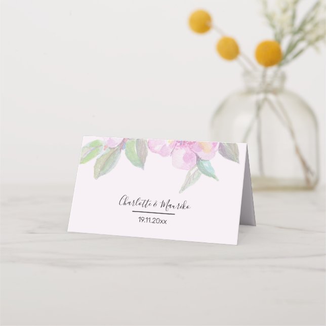 Artistic Boho Floral Watercolor Art Place Card (Front)