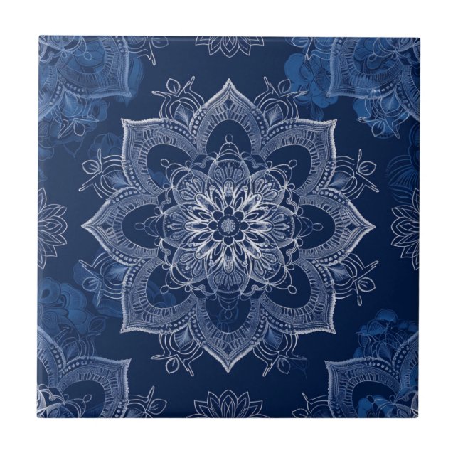 Artistic Boho Navy Blue Mandala  Tile (Front)