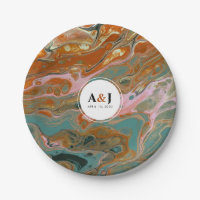 Artistic Boho Orange Marble Party Plates