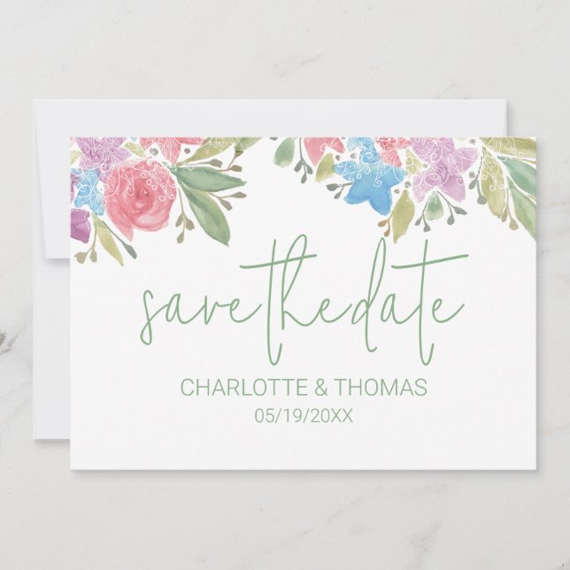 Artistic Boho Wildflowers Watercolor Hand-painted Save The Date (Front)