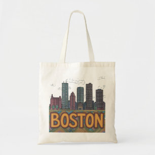 Artistic Boston Skyline Hand Drawn Sketch Gift Tote Bag