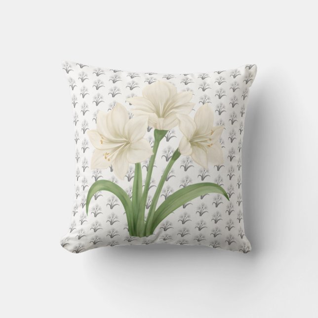 Artistic Botanical Amaryllis Flower Accent Cushion (Front)