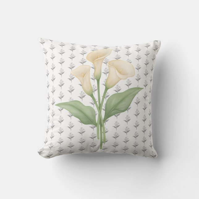 Artistic Botanical Calla Lily Flower Accent Cushion (Front)