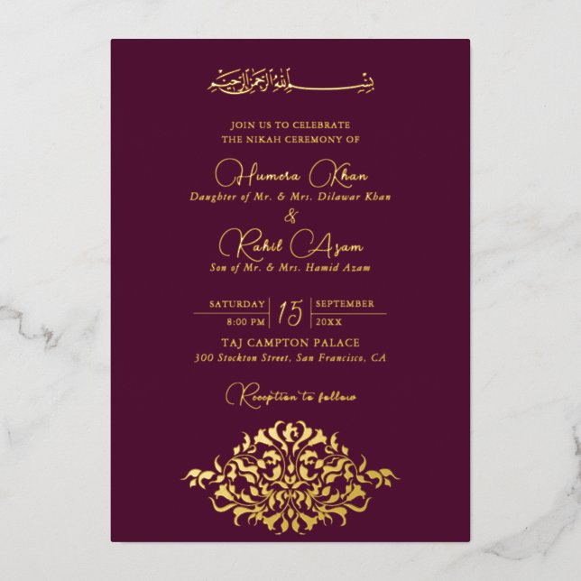 Artistic Botanical Floral Paisley Muslim Wedding (Front)