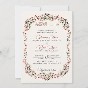 Artistic Botanical Floral Paisley Muslim Wedding Invitation