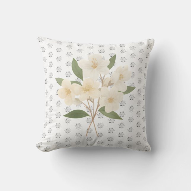 Artistic Botanical Jasmine Flower Accent Cushion (Front)