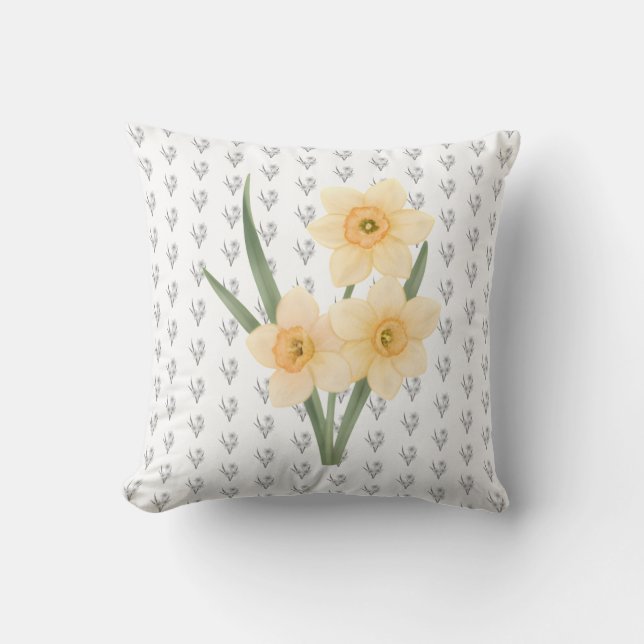 Artistic Botanical Narcissus Flower Accent Cushion (Front)