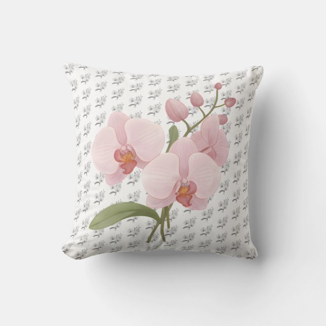 Artistic Botanical Orchid Flower Accent Cushion (Front)