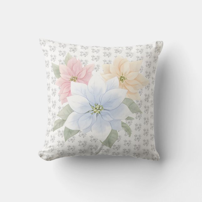 Artistic Botanical Poinsettia Flower Accent Cushion (Front)