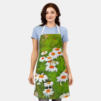 Artistic Bright and Colourful White Garden Daisies Apron