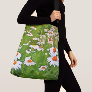 Artistic Bright and Colourful White Garden Daisies Crossbody Bag